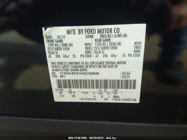 Ford Explorer Limited 2017 1FM5K8F81HGC92848 Image 9