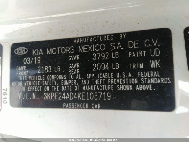 3KPF24AD4KE103719 KIA Forte Lxs
