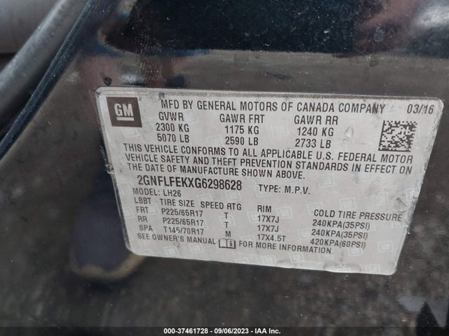 2016 CHEVROLET EQUINOX LT VIN: 2GNFLFEKXG6298628
