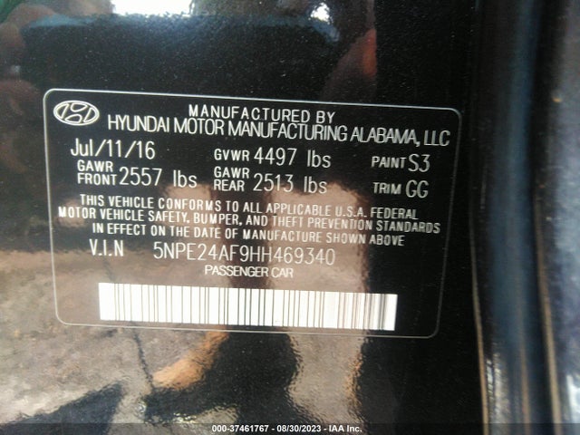 Hyundai Sonata 2.4l 2017 5NPE24AF9HH469340 Image 9