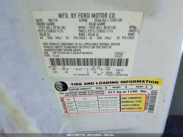 1FTFW1ET3EKF43503 Ford F-150 Xl/xlt/fx4/lariat
