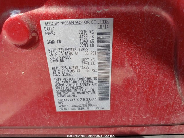 2015 NISSAN ROGUE SL VIN: 5N1AT2MT3FC781675