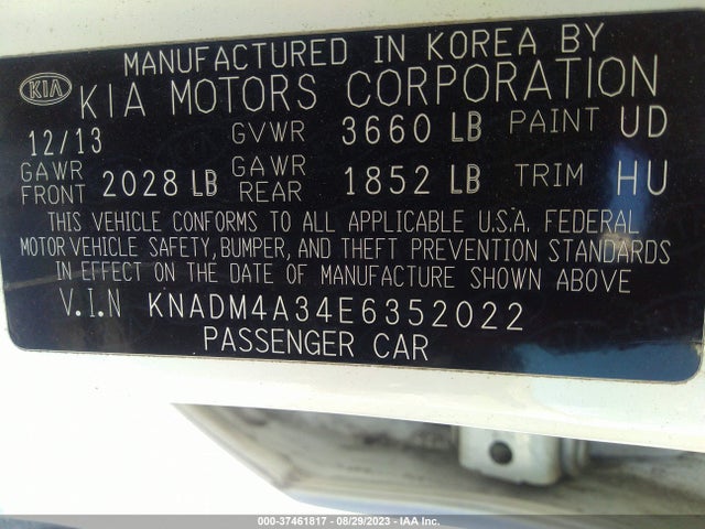 KIA RIO LX 2014 KNADM4A34E6352022 Image 9