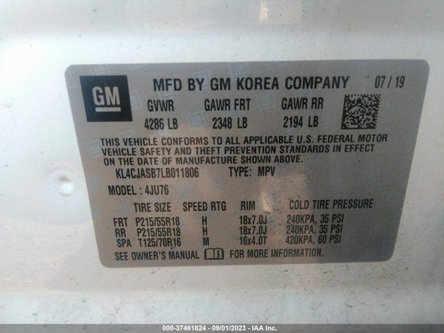2020 BUICK ENCORE FWD PREFERRED VIN: KL4CJASB7LB011806