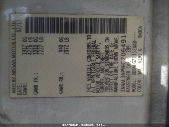 Nissan Altima 2.5 S 2017 1N4AL3AP9HC206491 Image 9