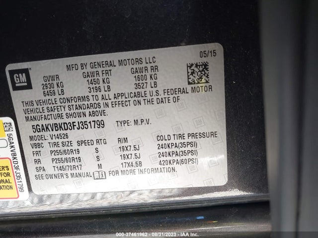 5GAKVBKD3FJ351799 Buick Enclave Leather