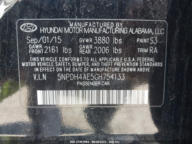 2016 HYUNDAI ELANTRA SE VIN: 5NPDH4AE5GH754133