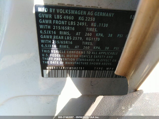 WVGBV7AX2FW582151 Volkswagen TIGUAN S