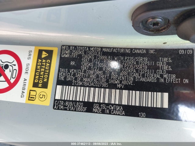2010 LEXUS RX 350 VIN: 2T2BK1BA3AC027985