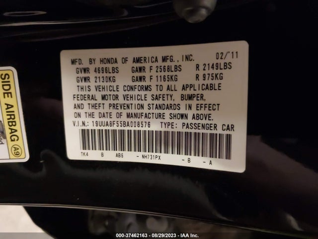 37462163 :رقم المزاد ، 19UUA8F55BA008576 vin ، 2011 Acura Tl Tech مزاد بيع
