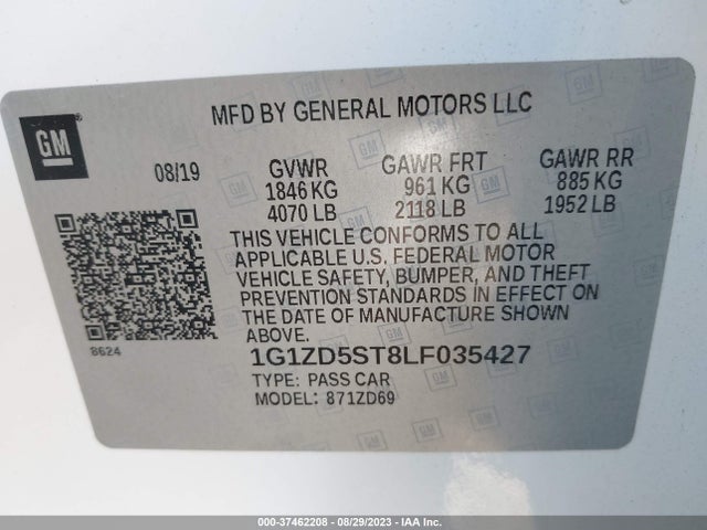 Auction sale of the 2020 Chevrolet Malibu Lt, vin: 1G1ZD5ST8LF035427, lot number: 37462208