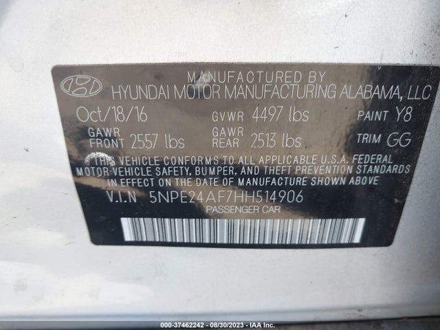 Hyundai Sonata 2.4l 2017 5NPE24AF7HH514906 Image 9