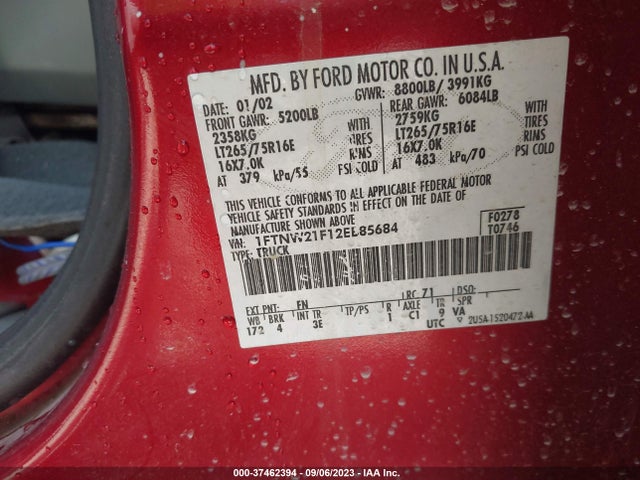 2002 FORD SUPER DUTY F-250 1FTNW21F12EB85684 Photo 8