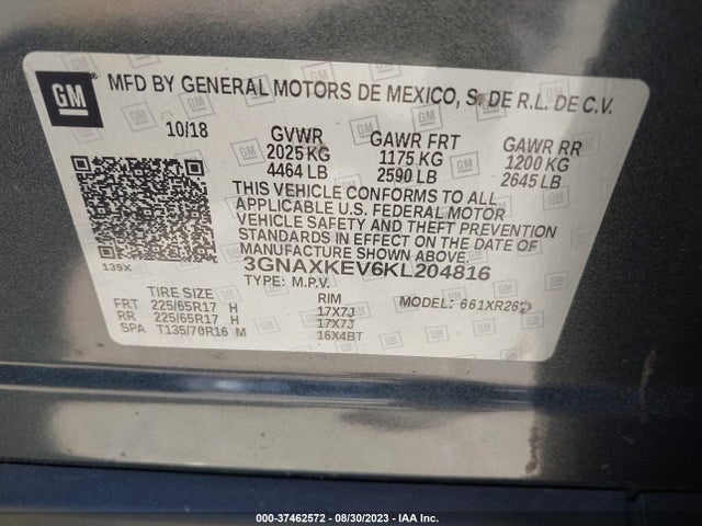 Chevrolet EQUINOX LT 2019 3GNAXKEV6KL204816 Image 9