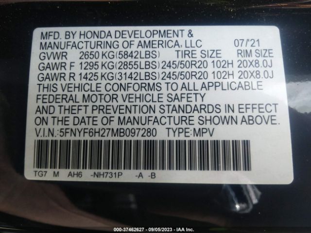 5FNYF6H27MB097280 Honda Pilot Special Edition