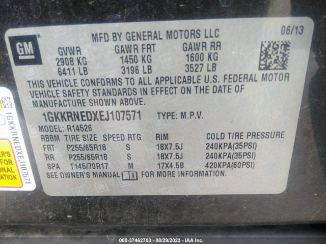 GMC ACADIA SLE 2014 1GKKRNEDXEJ107571 Image 9