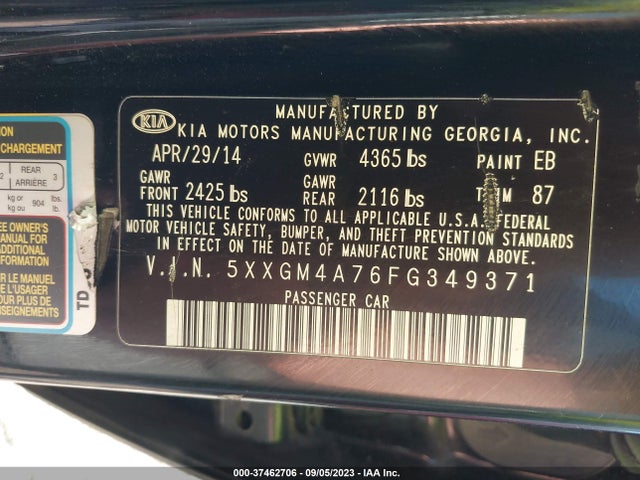 2015 KIA OPTIMA LX VIN: 5XXGM4A76FG349371