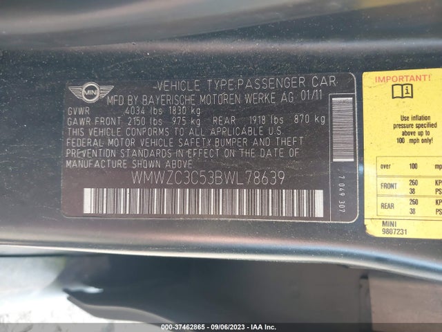 2011 MINI COOPER COUNTRYMAN WMWZC3C53BWL78639 Photo 8