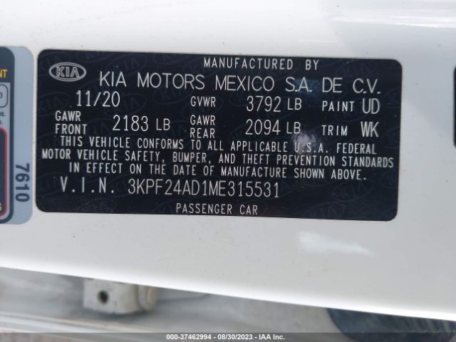 3KPF24AD1ME315531 KIA Forte Lxs