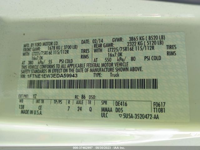 1FTNE1EW3EDA59943 Ford Econoline Cargo Van Commercial/recreational