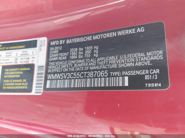 2012 MINI COOPER HARDTOP WMWSV3C55CT387065 Photo 8