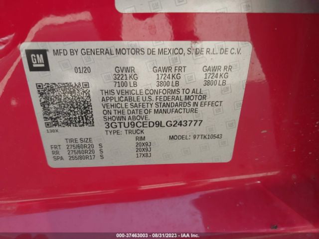 3GTU9CED9LG243777 GMC Sierra 1500 Elevation