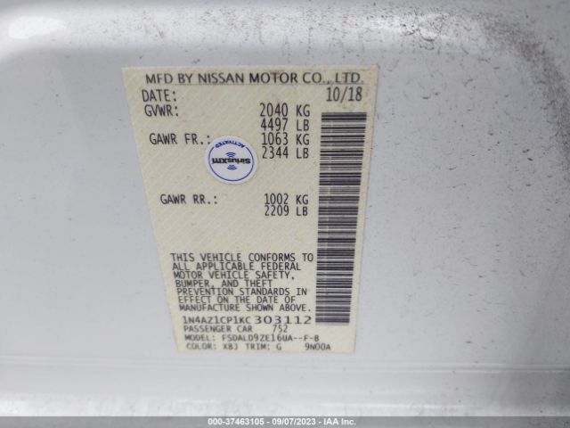 1N4AZ1CP1KC303112 Nissan LEAF SV
