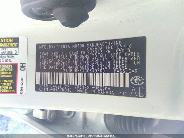 Toyota Corolla L/le/s/s Plus/le Plus 2016 2T1BURHEXGC649760 Image 15