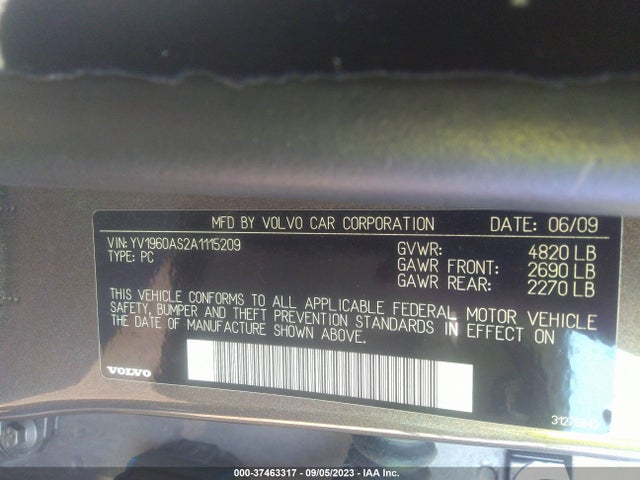 2010 VOLVO S80 I6 VIN: YV1960AS2A1115209