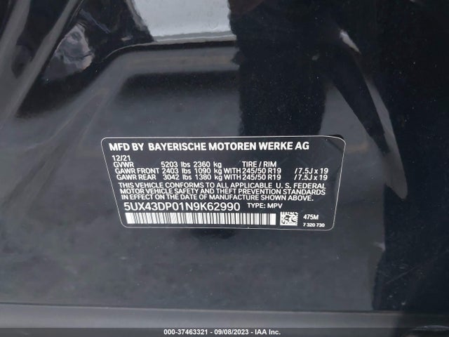 BMW X3 Sdrive30i 2022 аукцион фото