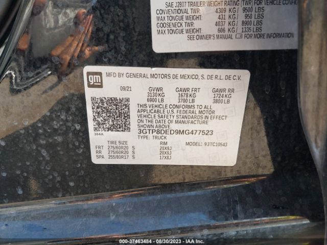 3GTP8DED9MG477523 GMC Sierra 1500 2wd  Short Box Slt