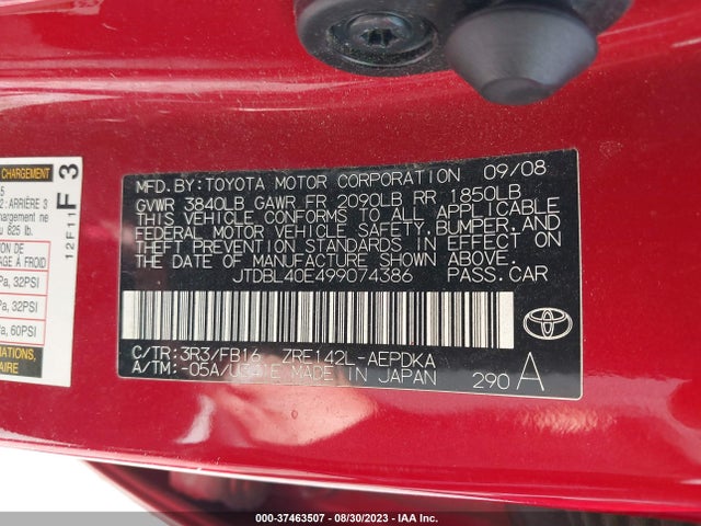 2009 TOYOTA COROLLA LE VIN: JTDBL40E499074386