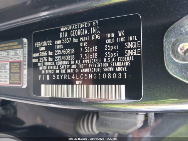 5XYRL4LC5NG108031 KIA SORENTO S