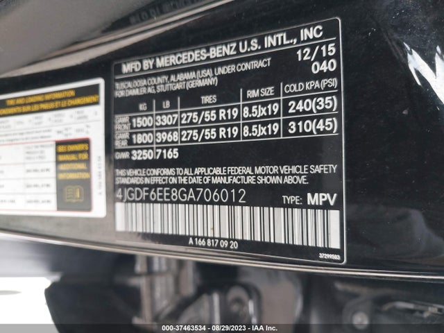 4JGDF6EE8GA706012 Mercedes-Benz Gl 450