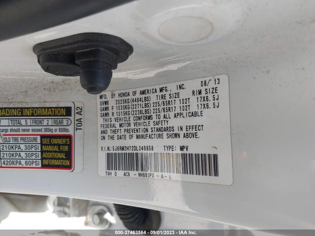 2013 HONDA CR-V EX-L VIN: 5J6RM3H72DL049858