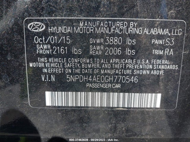 Hyundai ELANTRA SE 2016 5NPDH4AE0GH770546 Image 10
