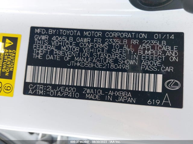 JTHKD5BH3E2180498 Lexus Ct 200h Hybrid