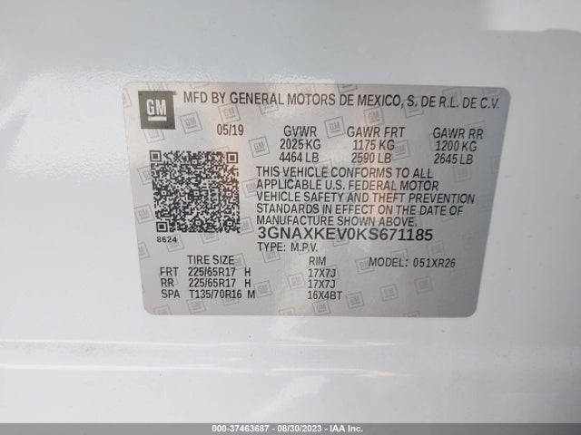 Chevrolet EQUINOX LT 2019 3GNAXKEV0KS671185 Image 9