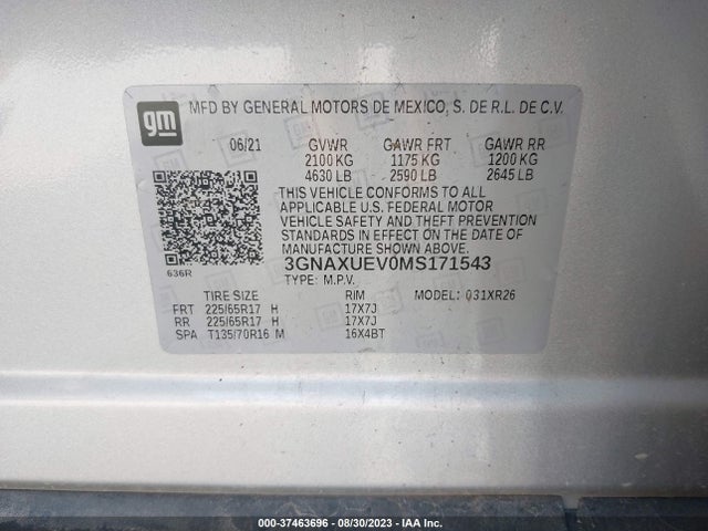Chevrolet EQUINOX LT 2021 3GNAXUEV0MS171543 Image 9
