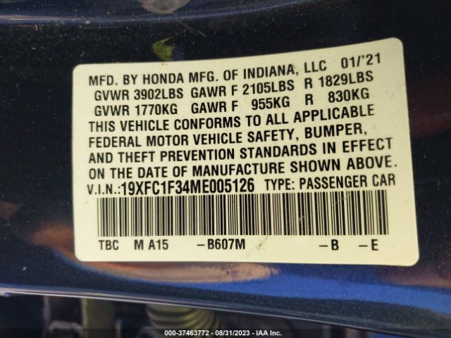 19XFC1F34ME005126 Honda Civic Sedan Ex