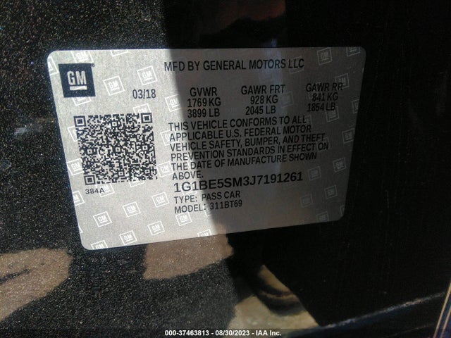 Chevrolet CRUZE LT 2018 1G1BE5SM3J7191261 Image 9