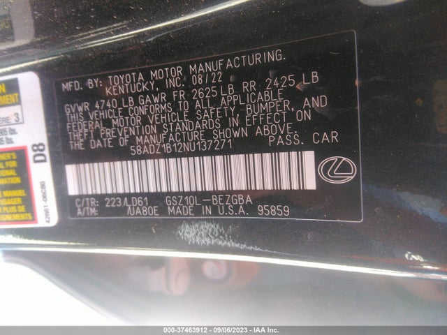 2022 Lexus ES, VIN: 58ADZ1B12NU137271
