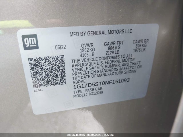 Chevrolet MALIBU LT 2022 1G1ZD5ST0NF151093 Image 9