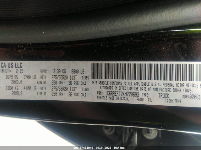 RAM 1500 Big Horn/lone Star 2019 1C6RREFT2KN770693 Image 9