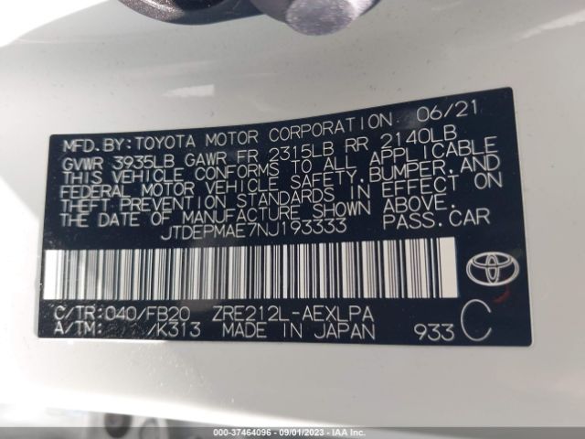 JTDEPMAE7NJ193333 Toyota COROLLA LE