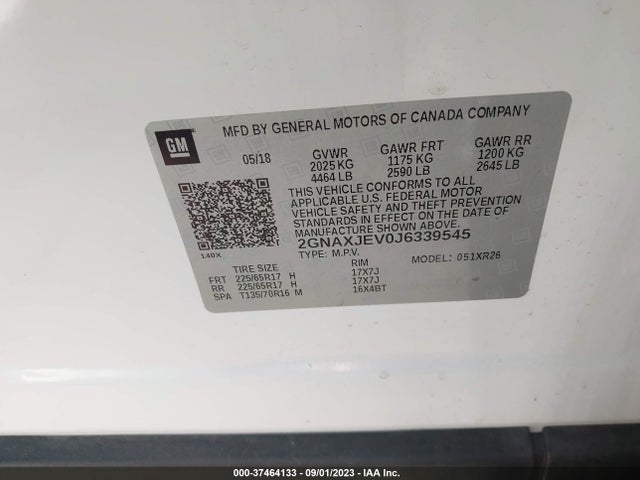 Chevrolet EQUINOX LT 2018 2GNAXJEV0J6339545 Image 9