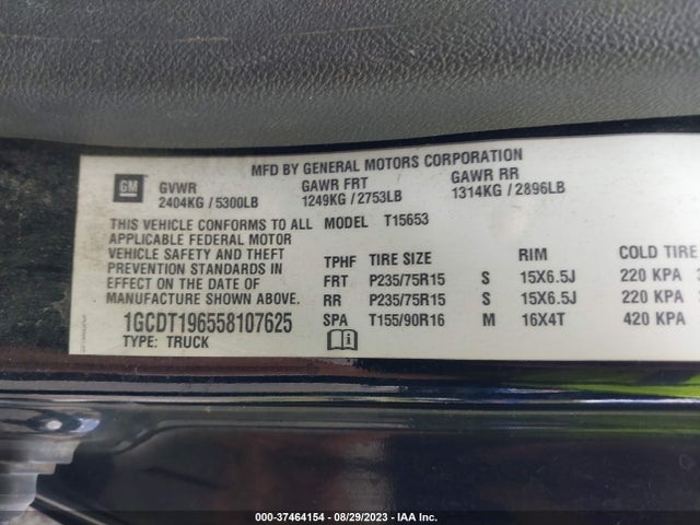 2005 CHEVROLET COLORADO LS Z85 VIN: 1GCDT196558107625
