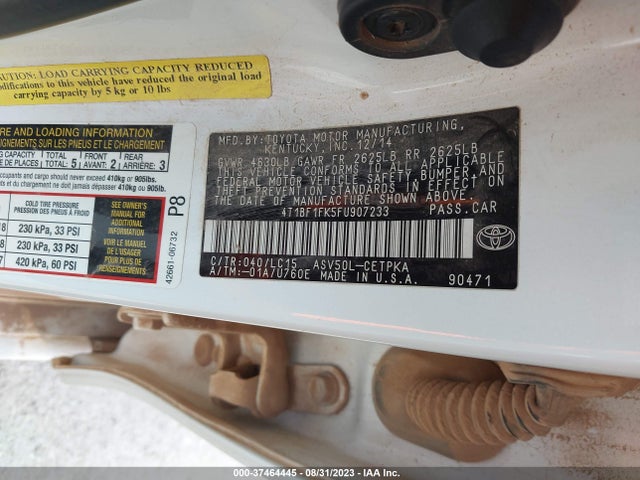 2015 TOYOTA CAMRY XLE/SE/LE/XSE VIN: 4T1BF1FK5FU907233