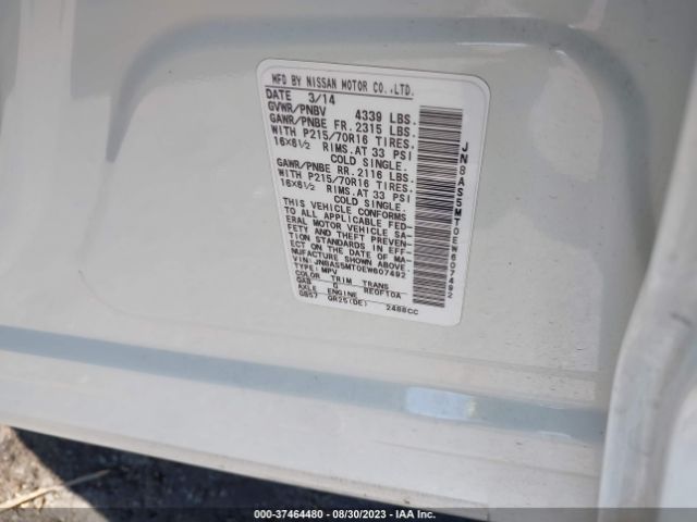 JN8AS5MT0EW607492 Nissan Rogue Select S