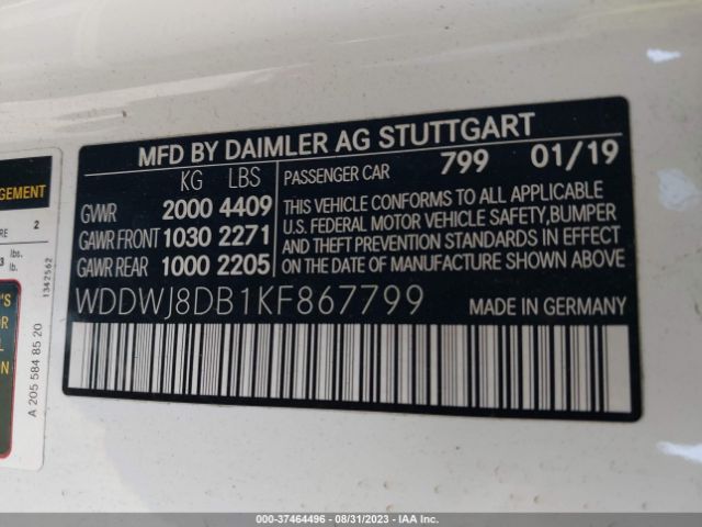 WDDWJ8DB1KF867799 Mercedes-Benz C-class C 300